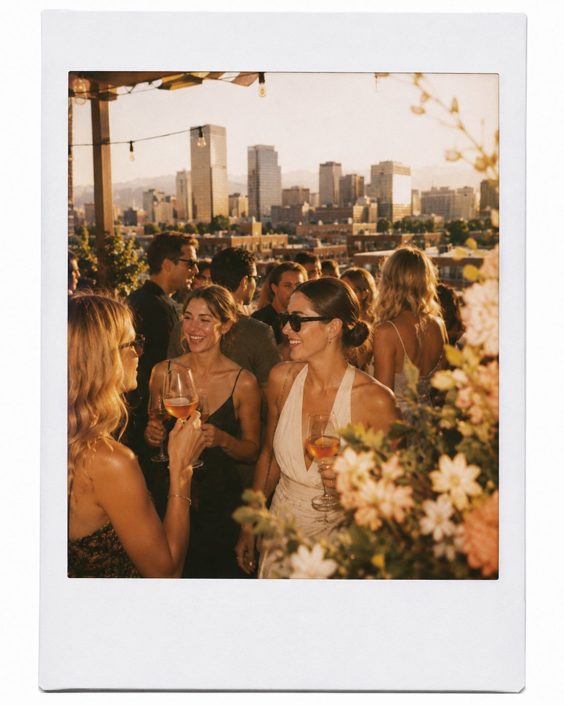 A Bespoke Wine Journeys rooftop event overlooking the Denver skyline